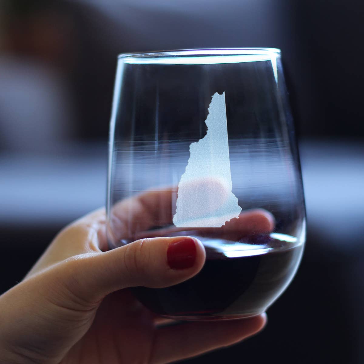 New Hampshire Map Gifts - Stemless Wine Glass - Engraved