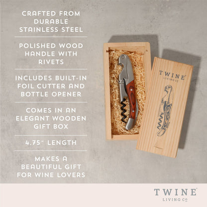 Rosewood Handle Double Hinged Corkscrew with Wood Gift Box