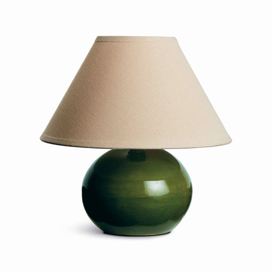 Charlie Mini Lamp - Green Crackle Glaze - Linen Shade  - 10"