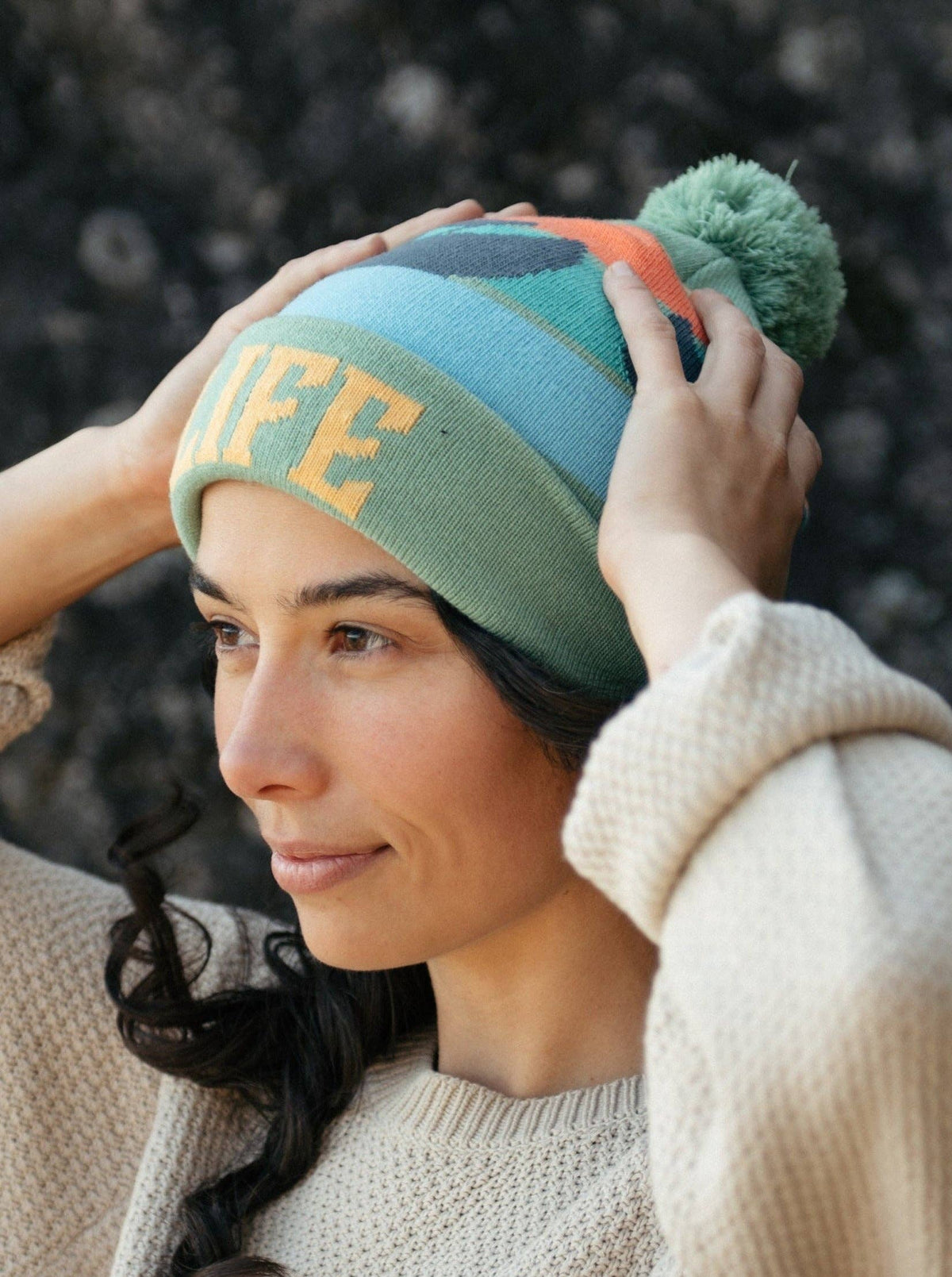 Lake Life Knit Beanie with Pom Pom Winter Hat – Canoe Adventure Outdoor Style