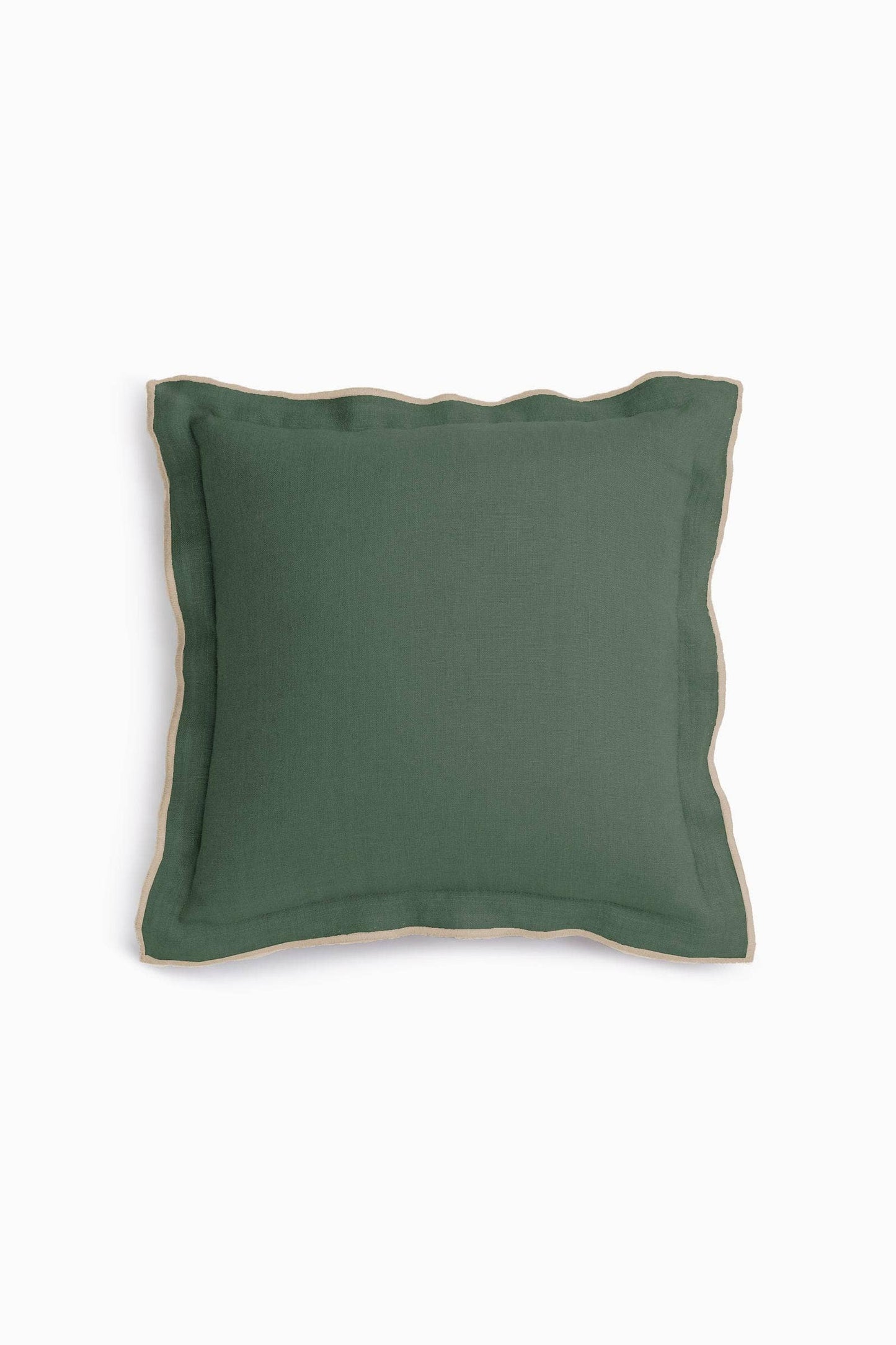 Handcrafted Linen Cushion Cover – Needlework, Neutral Charm: Bottle Green / 18"x18" / 45x45 cm