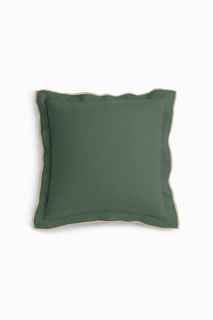 Handcrafted Linen Cushion Cover – Needlework, Neutral Charm: Bottle Green / 18"x18" / 45x45 cm