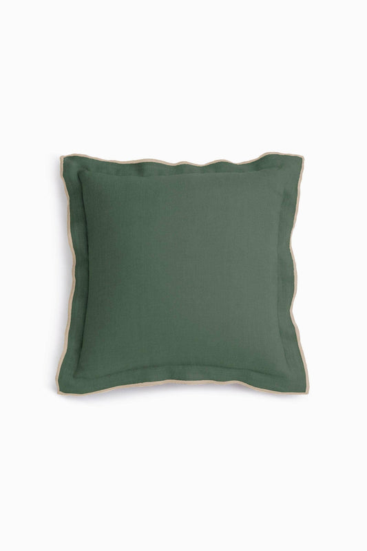 Handcrafted Linen Cushion Cover – Needlework, Neutral Charm: Bottle Green / 18"x18" / 45x45 cm