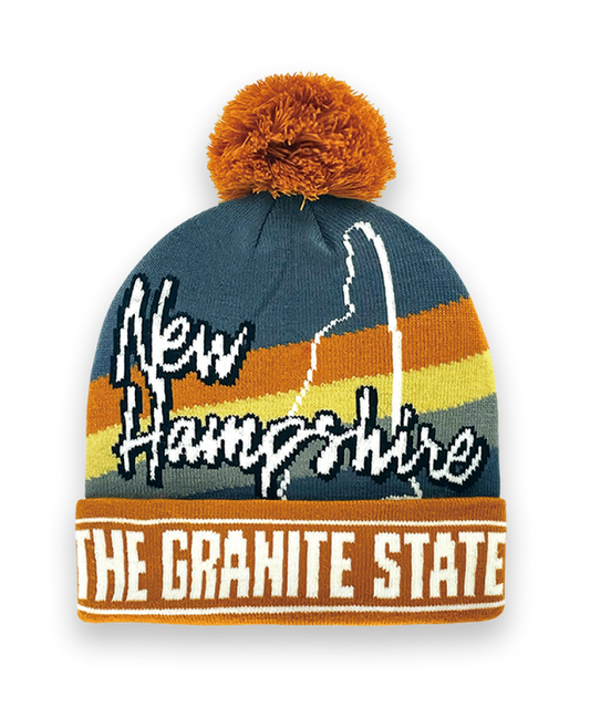 New Hampshire Knit Beanie Winter Hat with Pom Pom The Granite State Souvenir