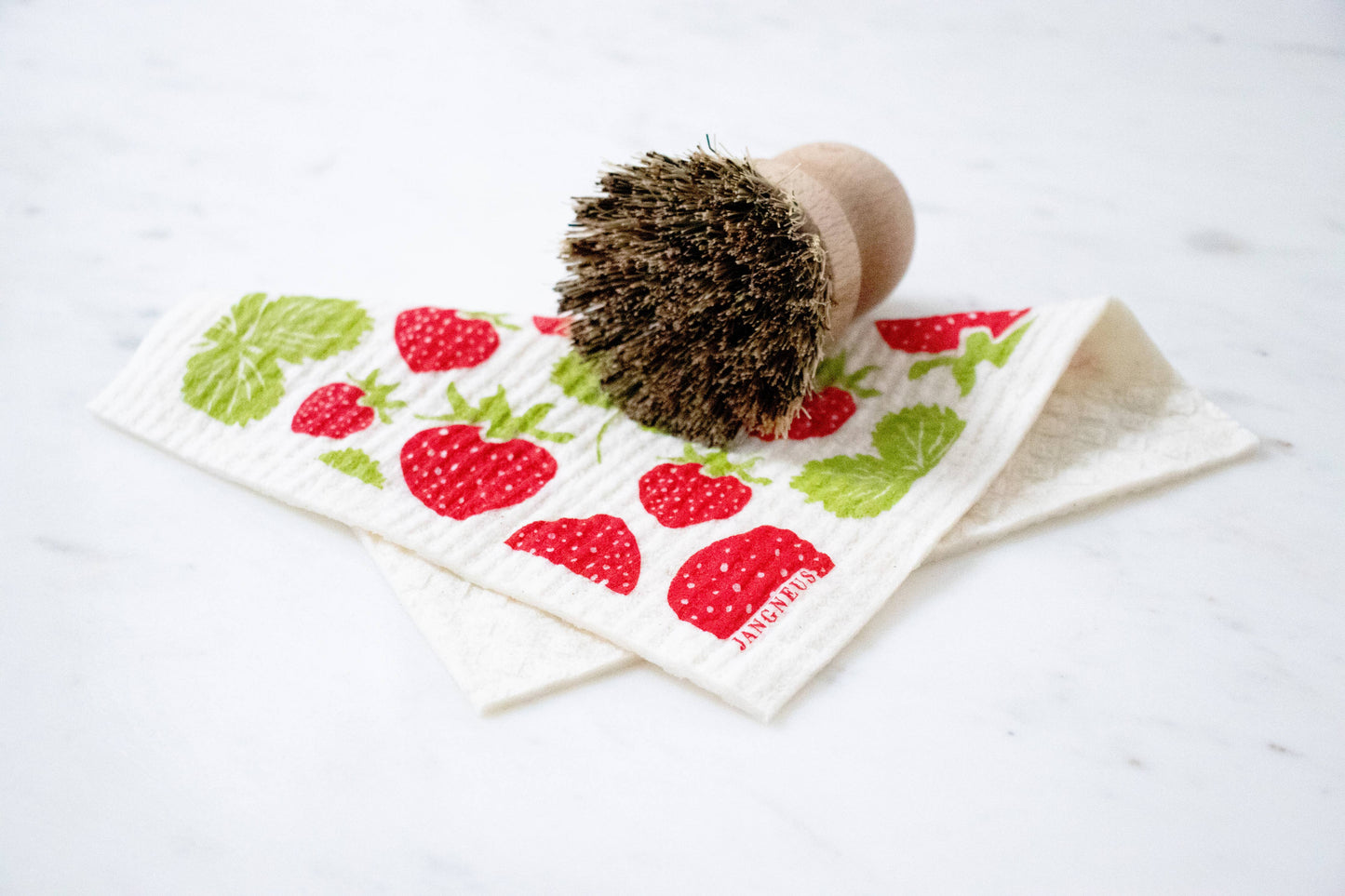 Swedish Dishcloth - Strawberries - Red - Botanical Design