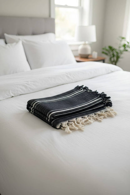 Black Striped Cream Throw blanket & Bedspread