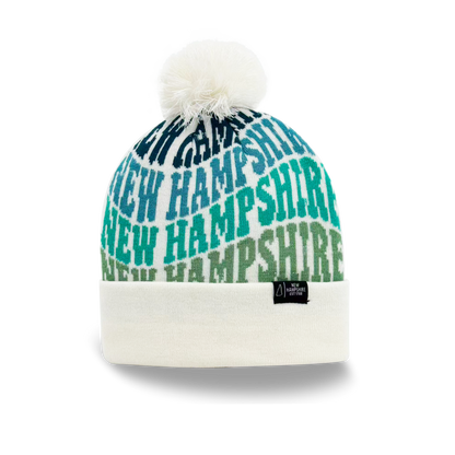 New Hampshire Colorful Letter Knit Beanie – Retro Pom Pom Winter Hat with Bold Typography