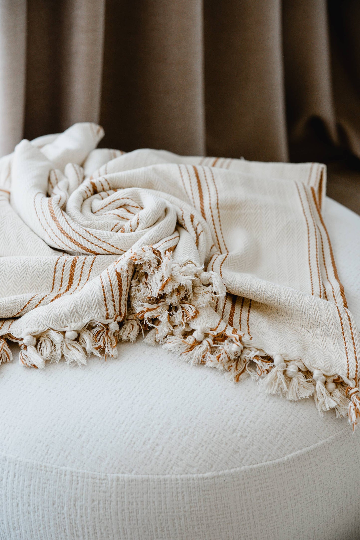 Mustard Striped Cream Throw blanket & Bedspread