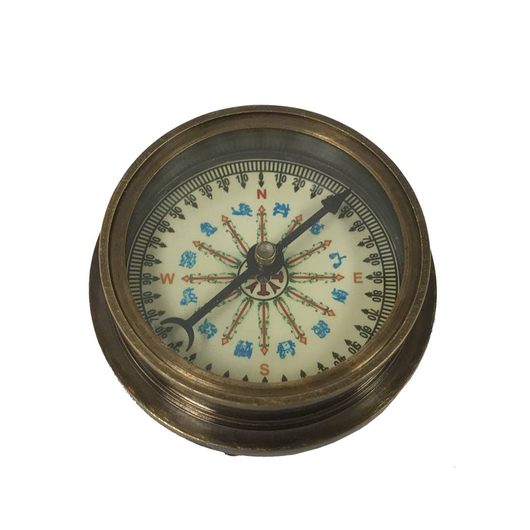 Antiqued Brass Compass With 100-Year Calendar | Tabletop