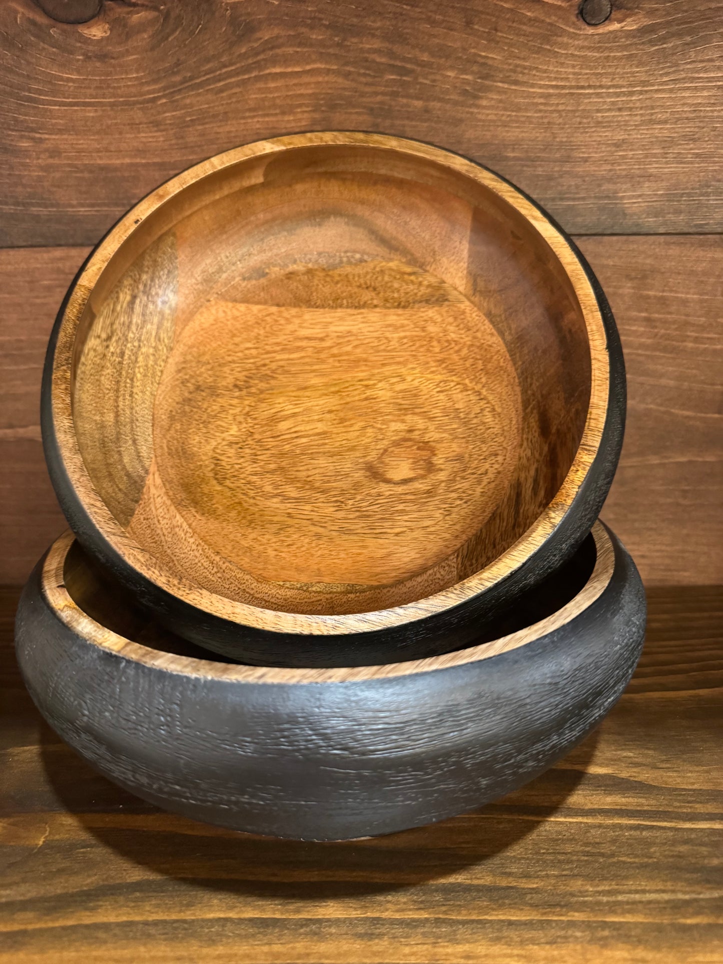 10" Black Textured Wood Bowl