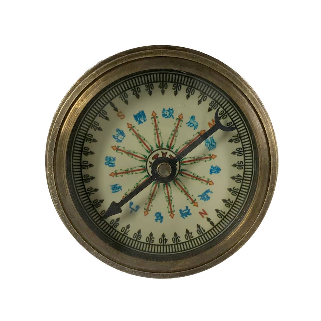 Antiqued Brass Compass With 100-Year Calendar | Tabletop