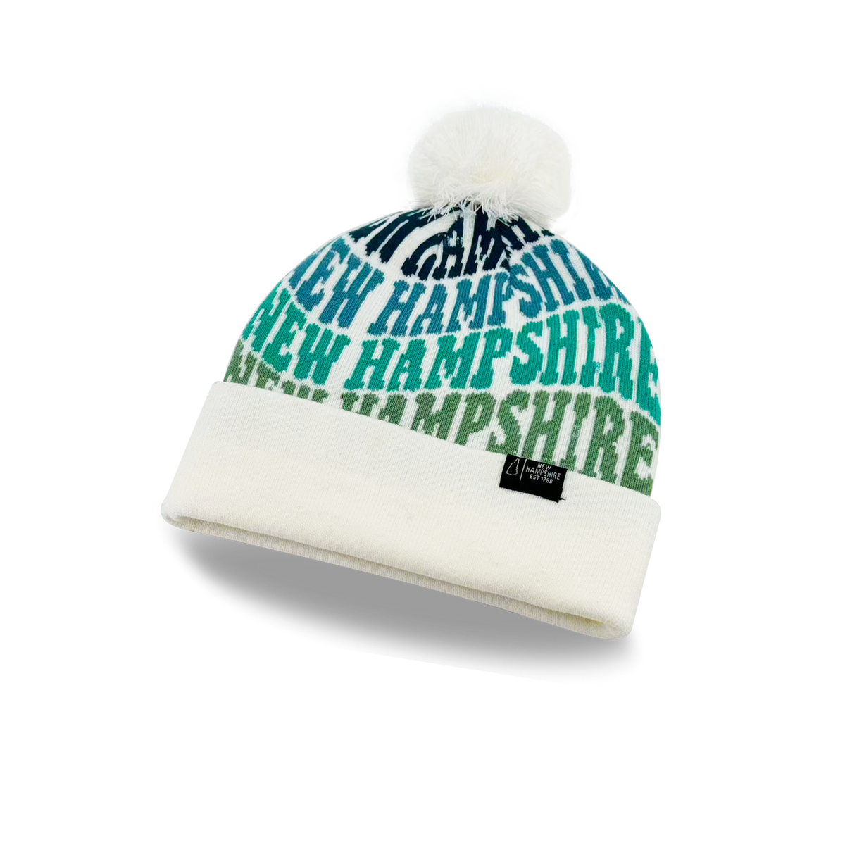 New Hampshire Colorful Letter Knit Beanie – Retro Pom Pom Winter Hat with Bold Typography