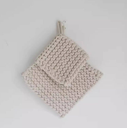 Cotton Crocheted Pot Holder: Khaki Large