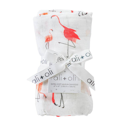 Bamboo Muslin Swaddle Blanket (Flamingo)