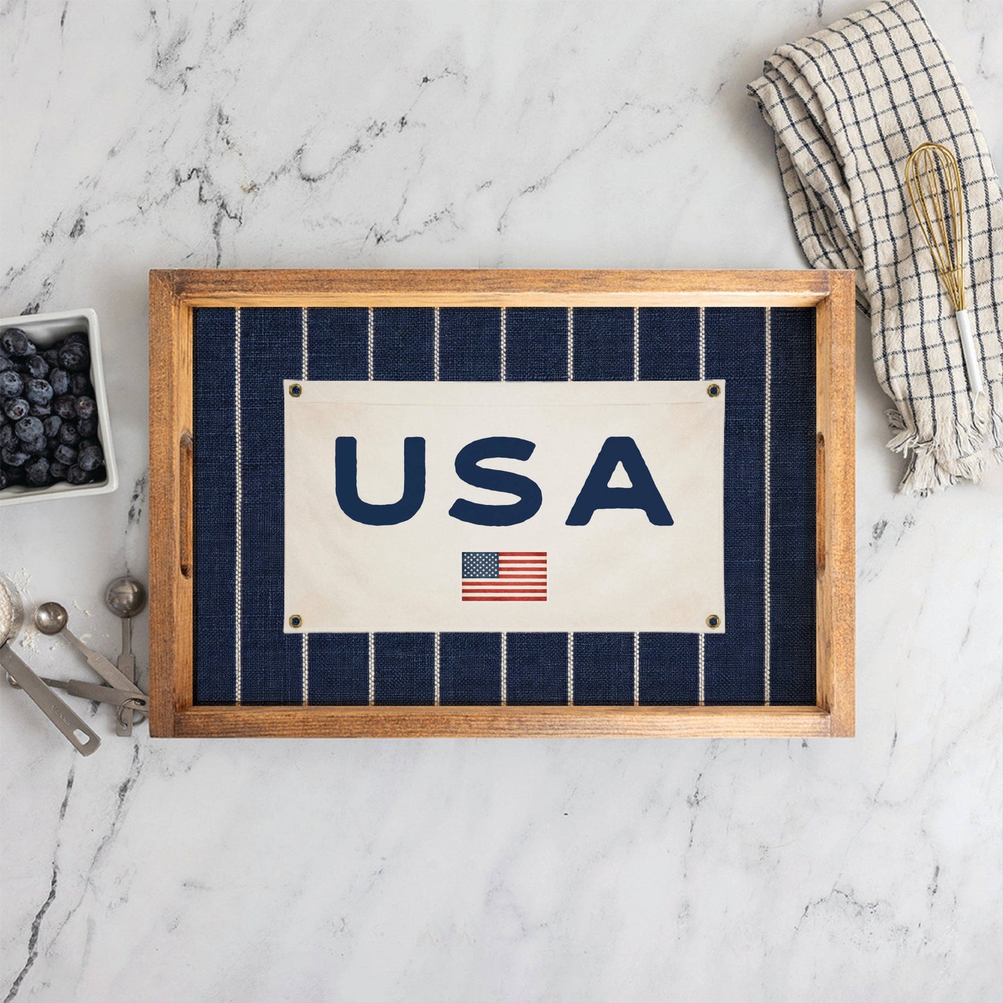 American Flag Navy Stripe Banner Serving Tray | USA Decor