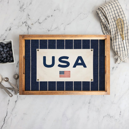 American Flag Navy Stripe Banner Serving Tray | USA Decor