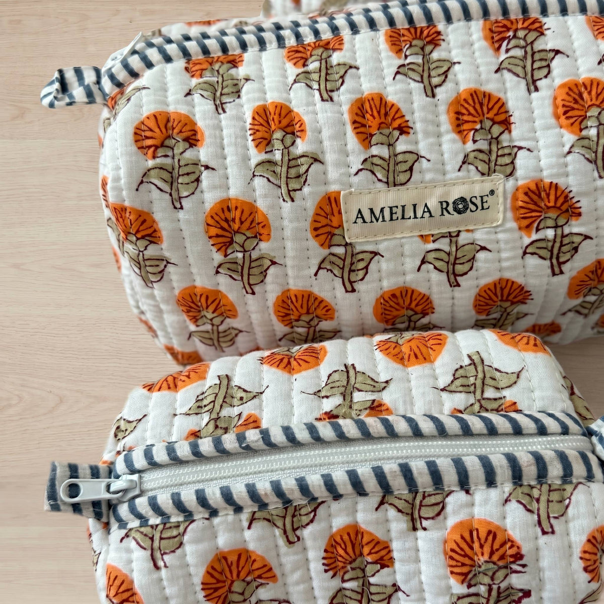 Hydrangea Cosmetic Pouches-Tangerine