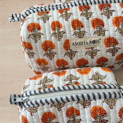 Hydrangea Cosmetic Pouches-Tangerine