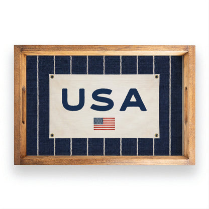 American Flag Navy Stripe Banner Serving Tray | USA Decor