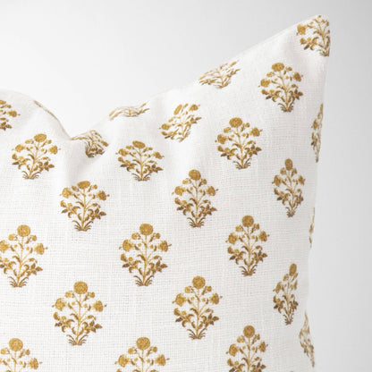 Isabella Gold Floral Block Print Pillow Cover –Elegant Decor