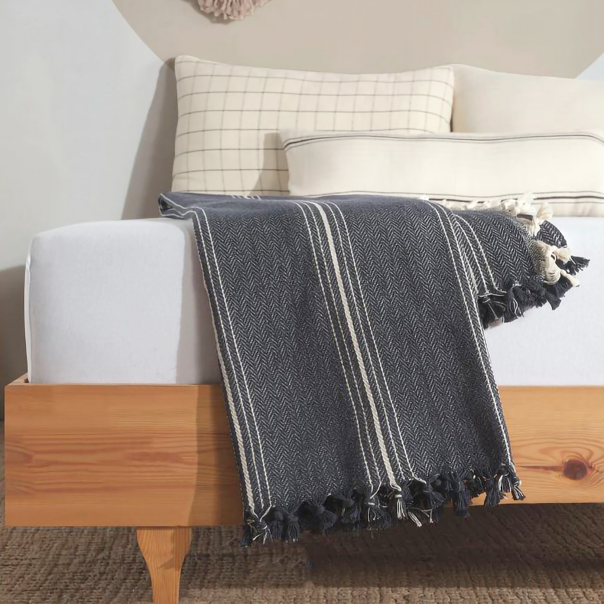 Mustard Striped Cream Throw blanket & Bedspread