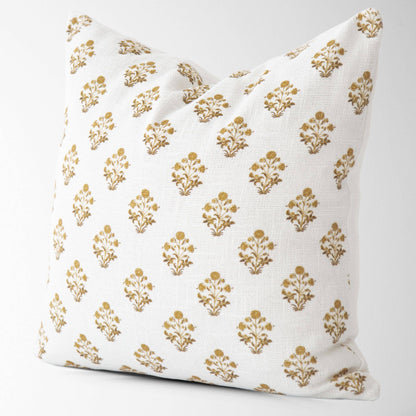 Isabella Gold Floral Block Print Pillow Cover –Elegant Decor
