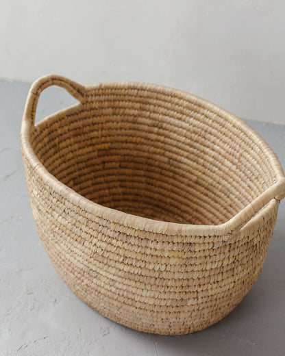 Oval Laundry Basket, palm leaf - low large