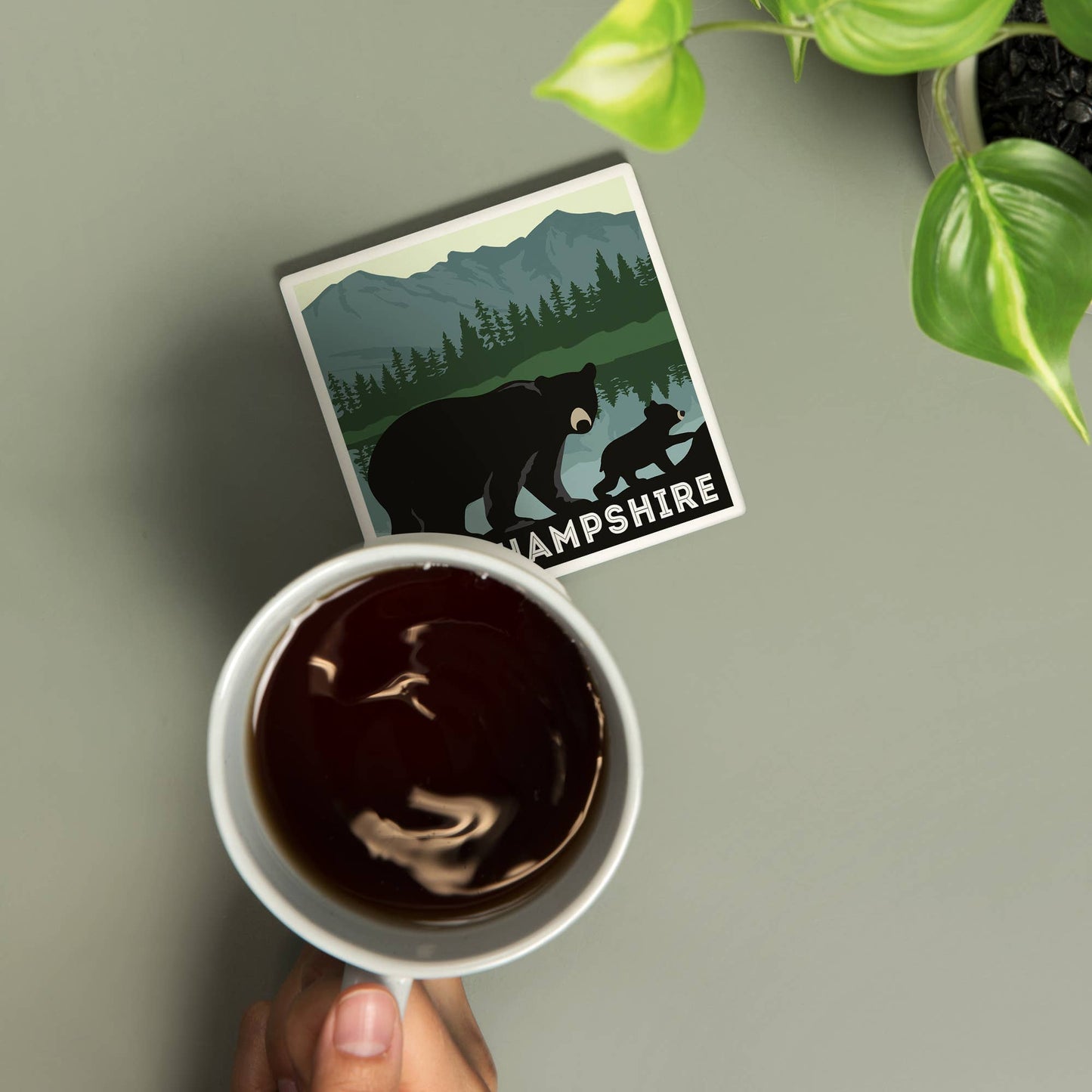 CERAMIC COASTER New Hampshire, Bears Lake & Mountain