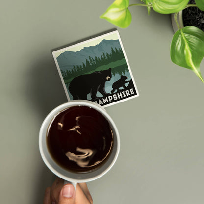 CERAMIC COASTER New Hampshire, Bears Lake & Mountain