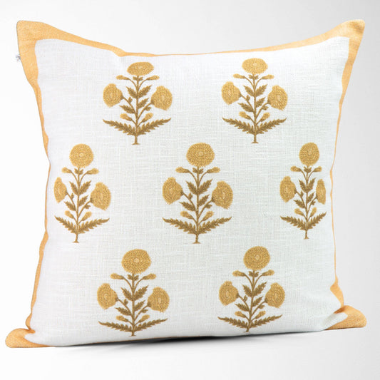 Seraphina Gold Mughal Flower Pillow - Elegant, Decorative