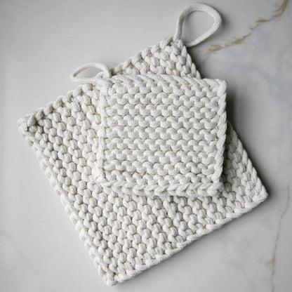 Cotton Crocheted Pot Holder: Grey Large
