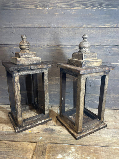 Baylor Rustic Farmhouse Wood Lantern-Home Decor-Dark Tone