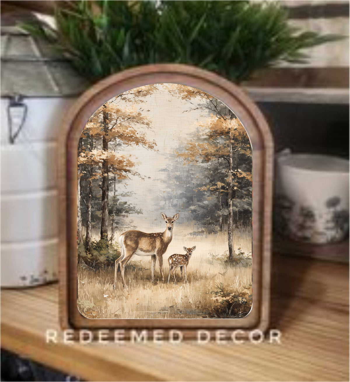 Arch Top Doe And Fawn Framed Art
