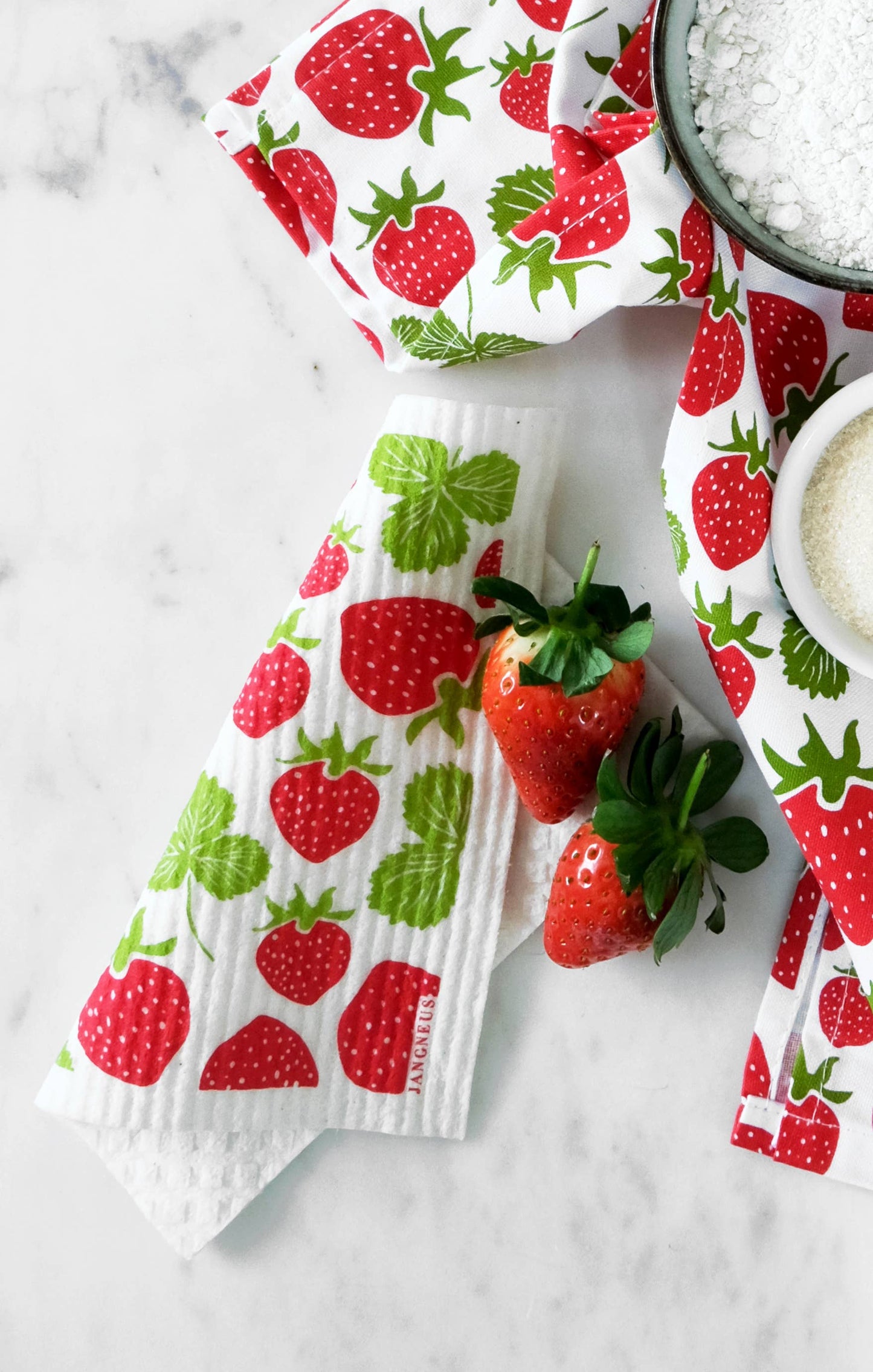 Swedish Dishcloth - Strawberries - Red - Botanical Design