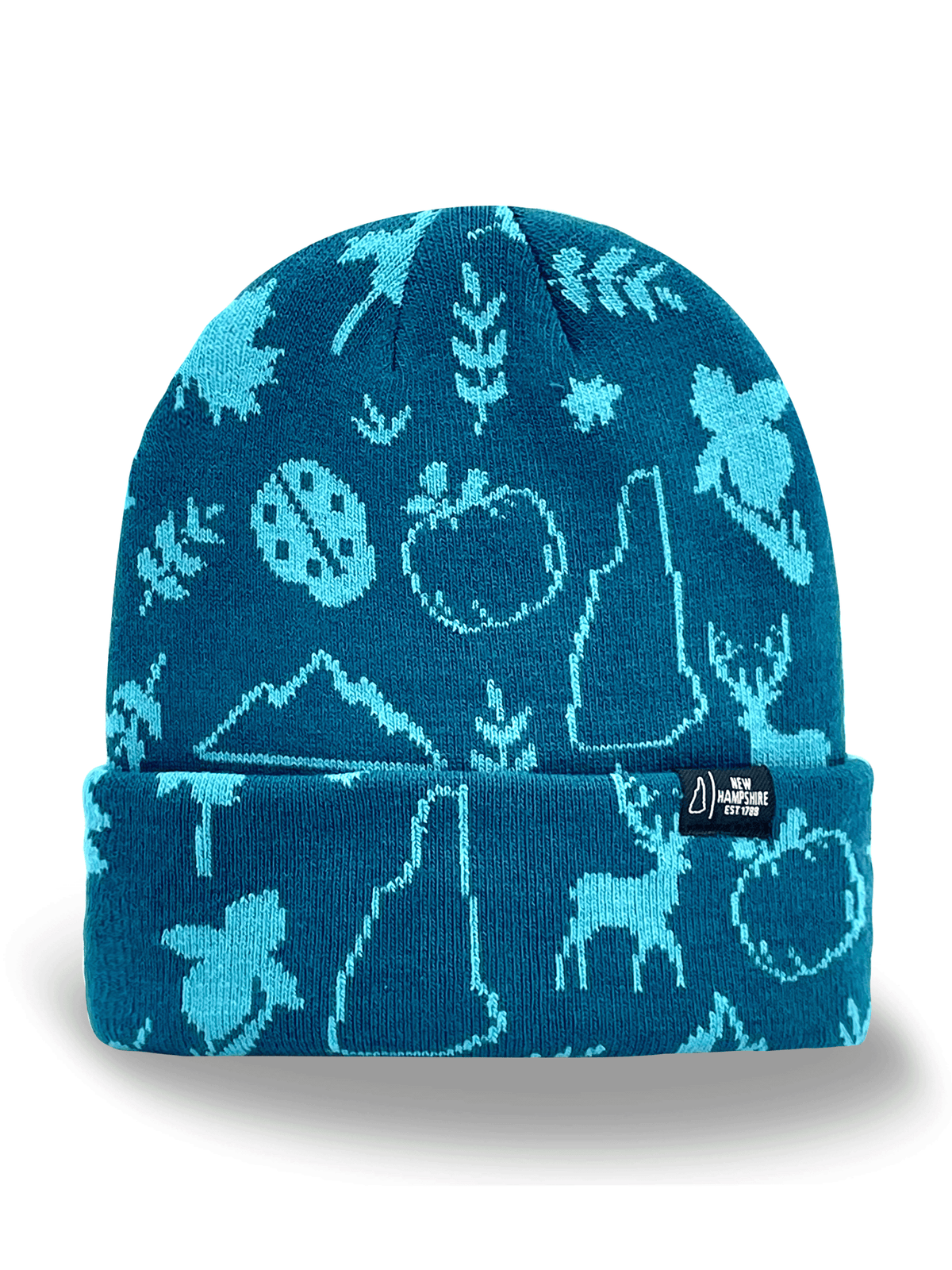 New Hampshire State Icons Knit Beanie Hat for Travel, Hiking, Outdoor Adventure Souvenir Gift