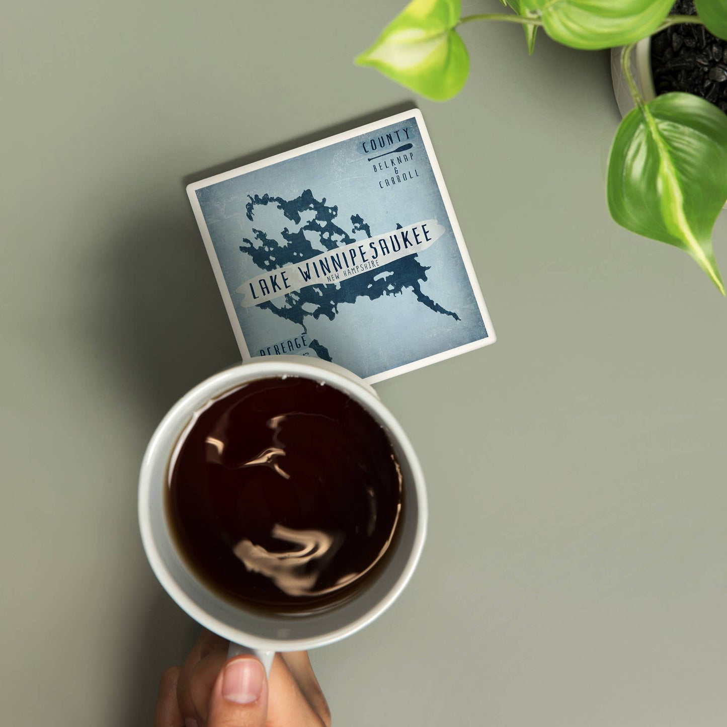 Ceramic Coaster Lake Winnipesaukee, Lake Essentials, Shap