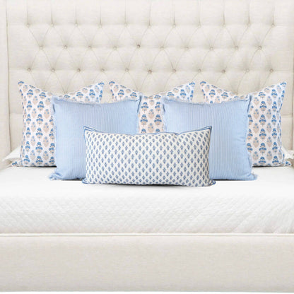 Celeste Blue Mughal Flower Lumbar Pillow Cover – Coastal