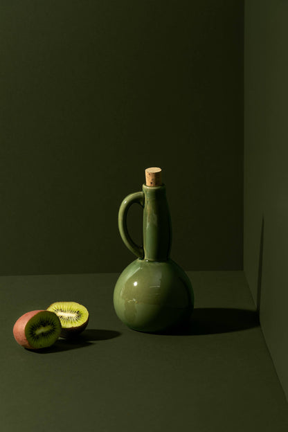 Handmade Stoneware Olive Oil Dispenser | Dadasi 15 oz: Shiny Green
