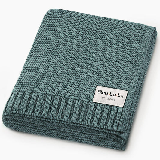 Heritage Knit 100% Organic Cotton Swaddle Baby Blanket: Hunter Green