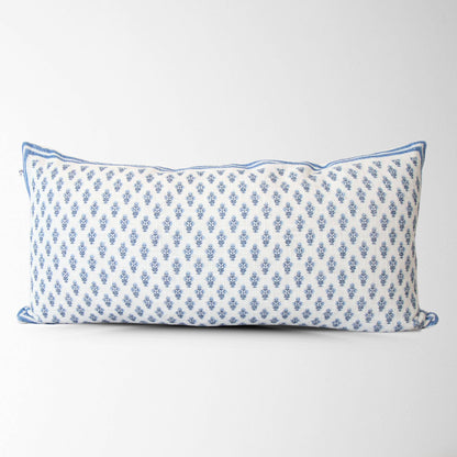 Celeste Blue Mughal Flower Lumbar Pillow Cover – Coastal