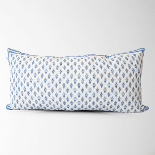 Celeste Blue Mughal Flower Lumbar Pillow Cover – Coastal