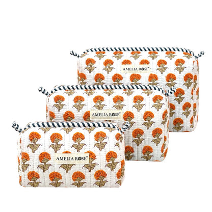 Hydrangea Cosmetic Pouches-Tangerine