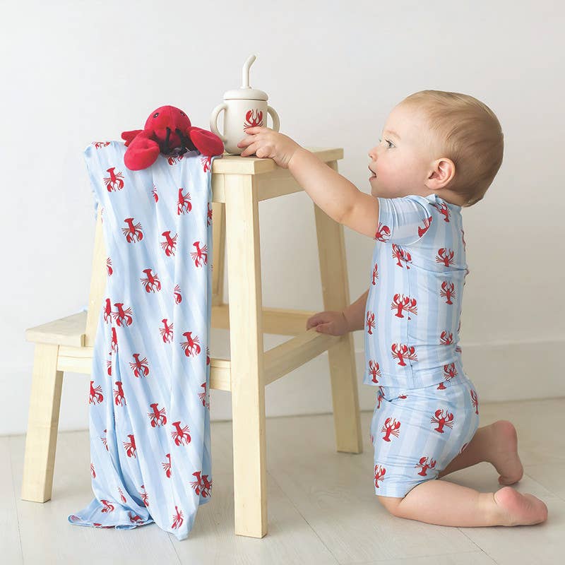 Baby Blanket - Blue Stripes + Lobsters