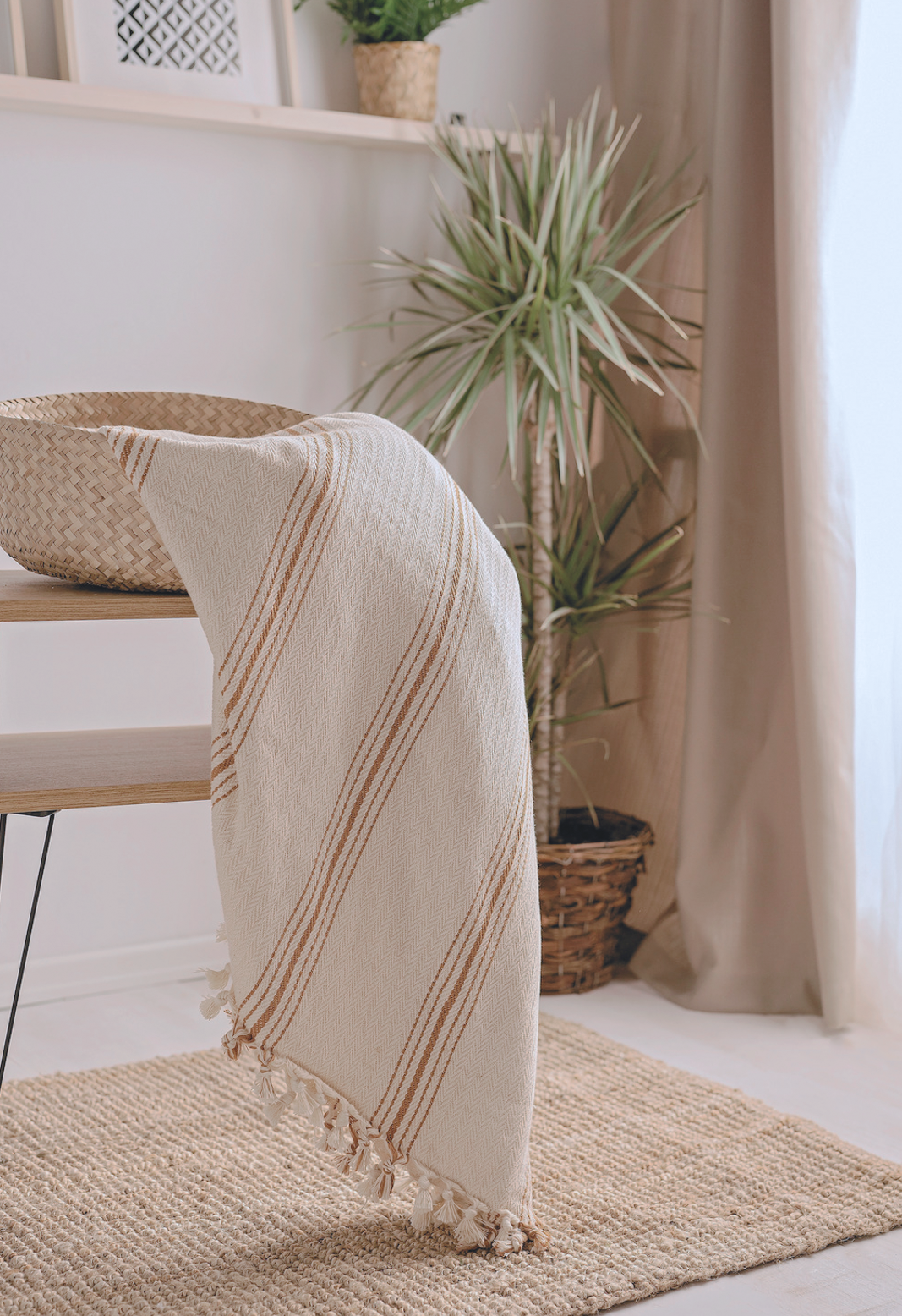 Mustard Striped Cream Throw blanket & Bedspread