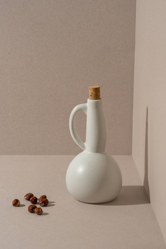 Handmade Stoneware Olive Oil Dispenser | Dadasi 15 oz: Matte White