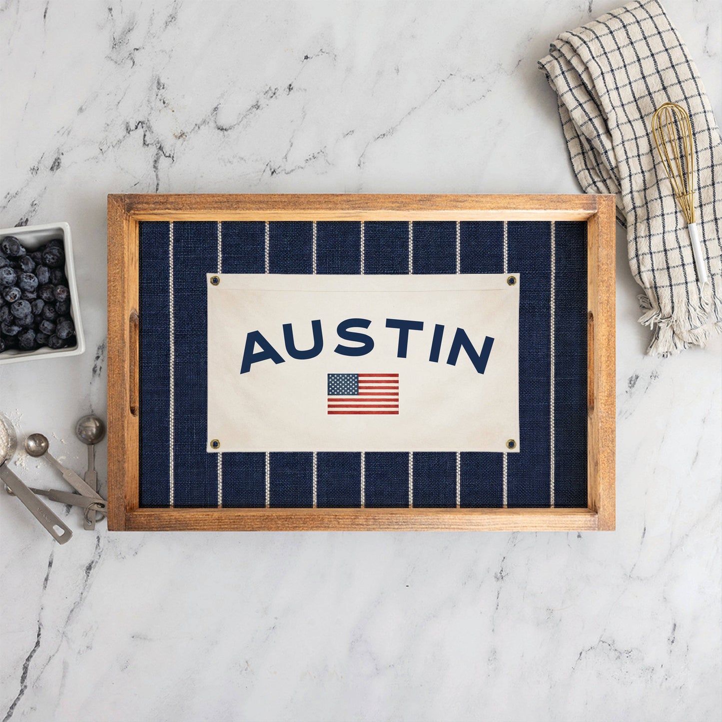 Alton American Flag Navy Stripe Banner  Serving Tray