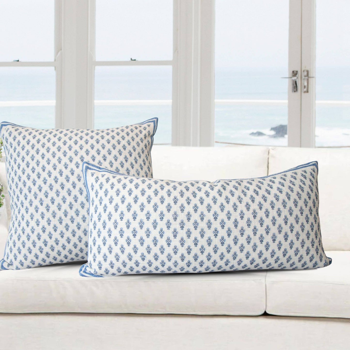 Celeste Blue Mughal Flower Lumbar Pillow Cover – Coastal