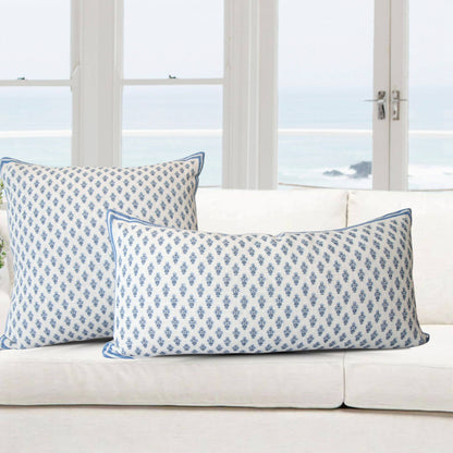 Celeste Blue Mughal Flower Lumbar Pillow Cover – Coastal