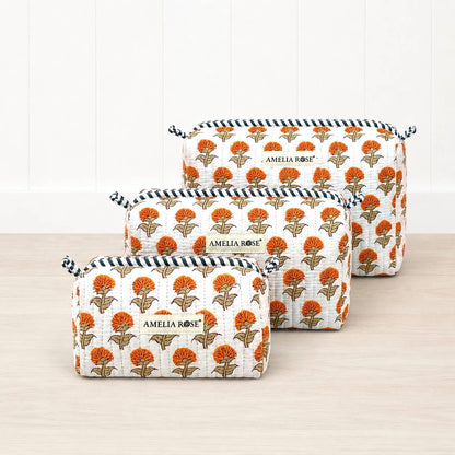 Hydrangea Cosmetic Pouches-Tangerine