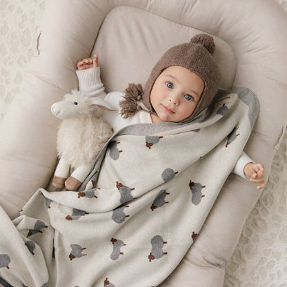 100% Luxury Cotton Receiving Swaddle Baby Blanket - Sheep